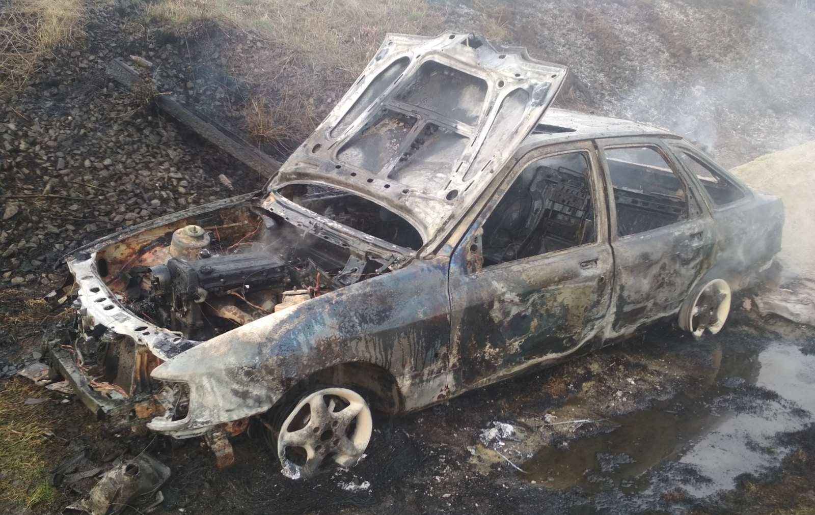 На Львівщині внаслідок підпалу сухої трави, згорів автомобіль