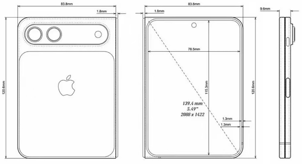 Екран ледь менший, ніж в iPad mini: у мережу злили креслення складаного iPhone