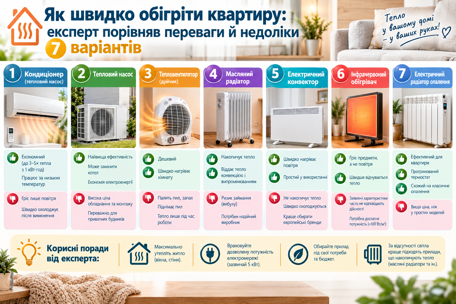 Як швидко обігріти квартиру: експерт пояснив переваги й недоліки 7 варіантів