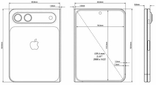 Екран ледь менший, ніж в iPad mini: у мережу злили креслення складаного iPhone