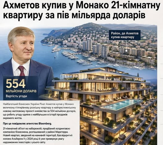 Найдорожча у світовій історії: Ахметов купив 5-поверхову 21-кімнатну квартиру у Монако