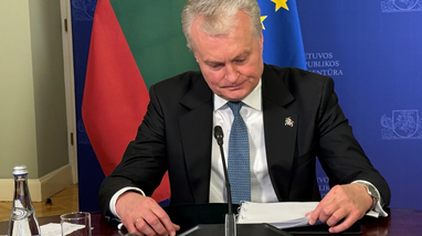 Президент Литви виступив українською на урочистостях до Дня прапора